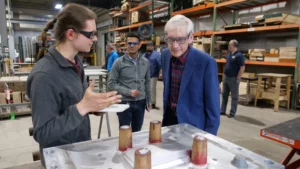 WI Governor Tony Evers visits Wisconsin Aluminum Foundry, where a worker explains their job