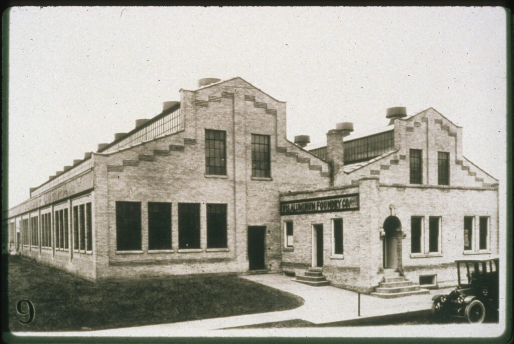 Historic image of the early Wisconsin Aluminum Foundry headquarters. In Manitowoc, Wisconsin.